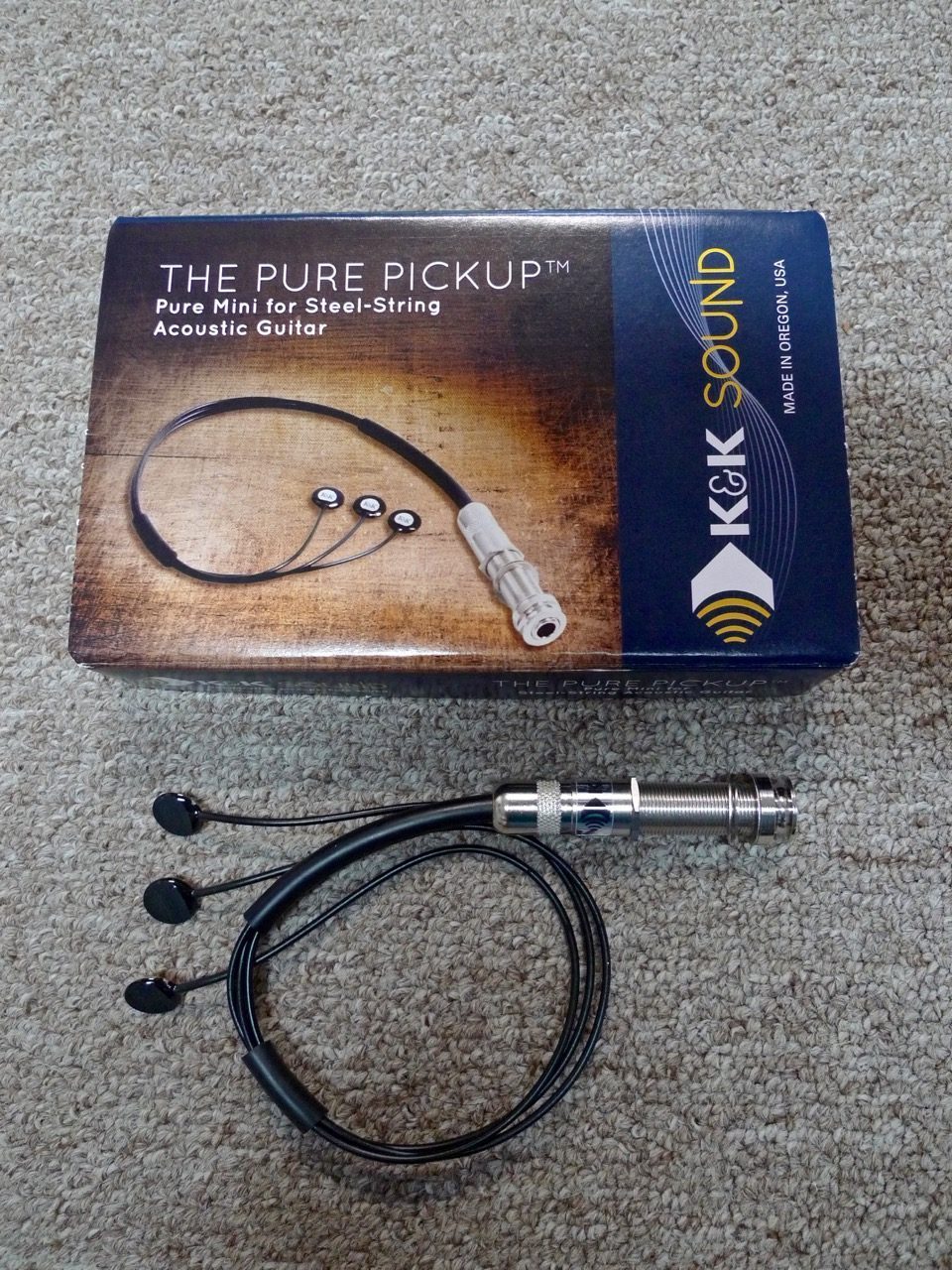 K&K Pure Mini Pickup for Steel String Acoustic Guitar INSTALLED